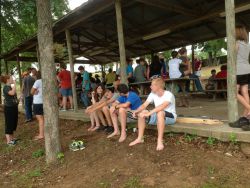 Students under pavilion